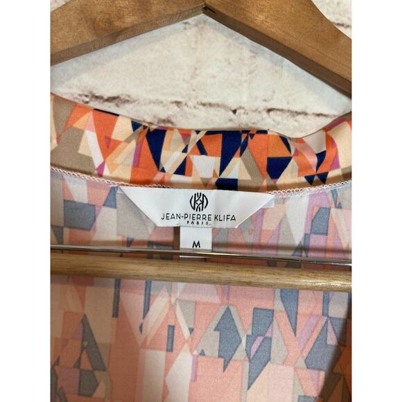 Jean Pierre Klifa Dress Womens Medium Peach Geometric‎ Shift Liquid Knit Stretch - Picture 12 of 12